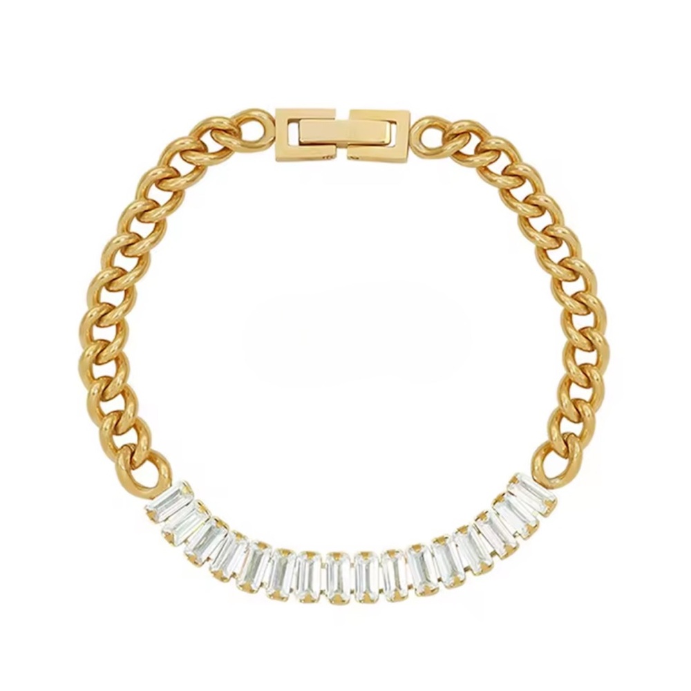 NEW 18K GOLD PLATED Cuban Link & Baguette CZ Bracelet – Stainless Steel